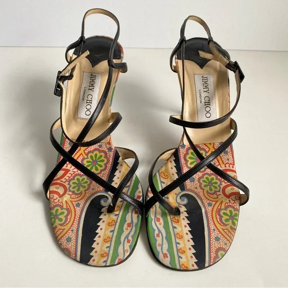 Jimmy Choo Black Leather Strappy Heels Sandals Vintage 90s Y2K Womens 38 - Picture 3 of 15
